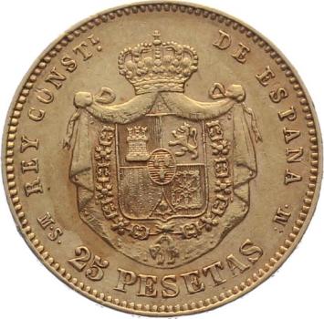 Preview: Spanien 25 Pesetas 1880 MS M - Alfonso XII.
